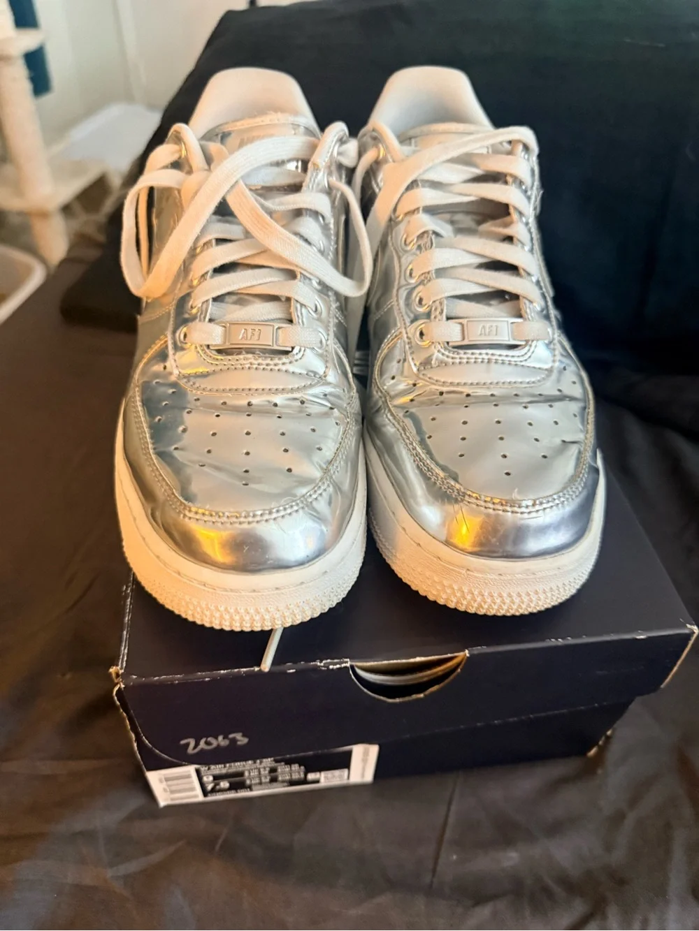 Nike AF1 Metallic Silver Low-Top Sneakers